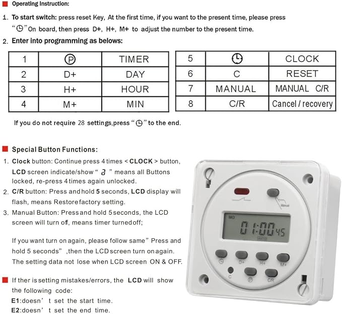 Baomain Time Switch Relay with 4 x Terminal Cable & Waterproof Cover, Digital - Image 3