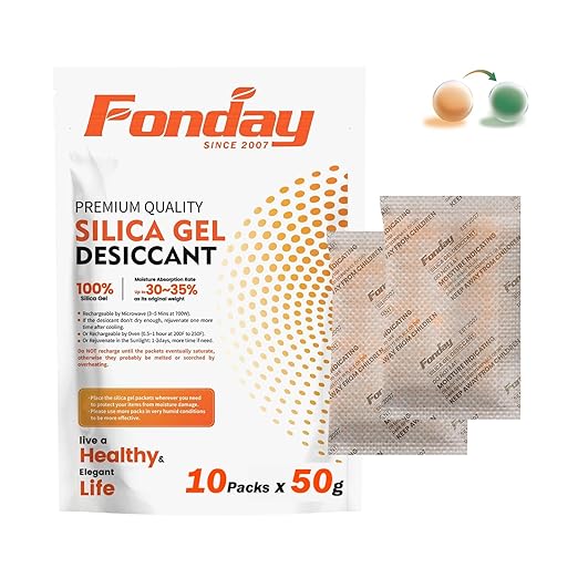 50g x 10 packs Fonday Rechargeable Silica Gel Desiccant Packets Food Grade Fast by Fonday