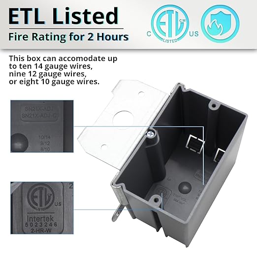 MAKERELE 1-Gang Adjustable Electrical Outlet Box, 21 Cubic Inches Adjustable - Image 4