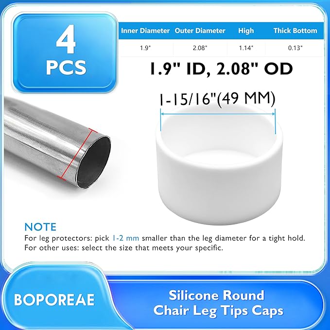 4 Pcs 1-15/16" Round Chair Leg Tips Caps, Silicone Rubber Furniture Leg Floor - Image 9
