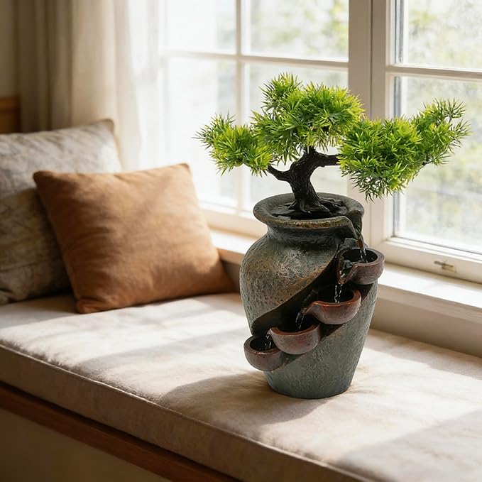 8.7inch Vase Type Artificial Bonsai Tree Fake Plant Mini Tabletop Waterfall - Image 5
