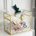 Glass Wedding Card Box with Slot and Lock, Large Clear Card Box Gold Brass Gift by Unknown