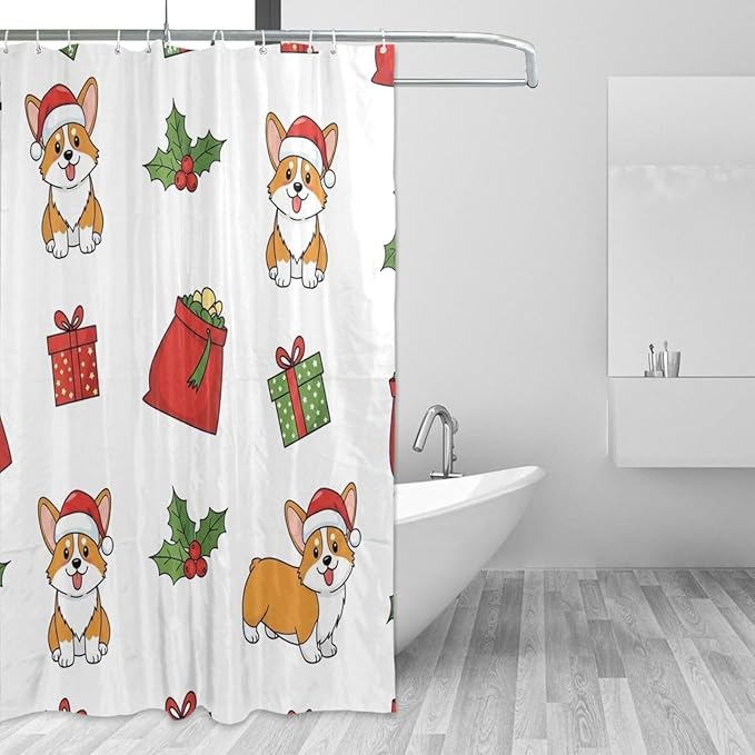 Christmas Corgi Dog White Shower Curtain Liner 72×72 inch by Unknown