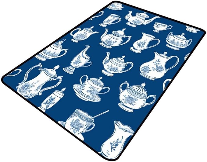 Broadloom - Cups and Teapots Pattern Printing Lightweight Area Rugs Fade by Snarena