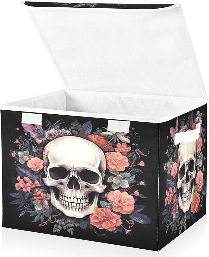 xigua Skull Storage Bins with Lids and Carrying Handle, Foldable Storage Boxes - Image 2