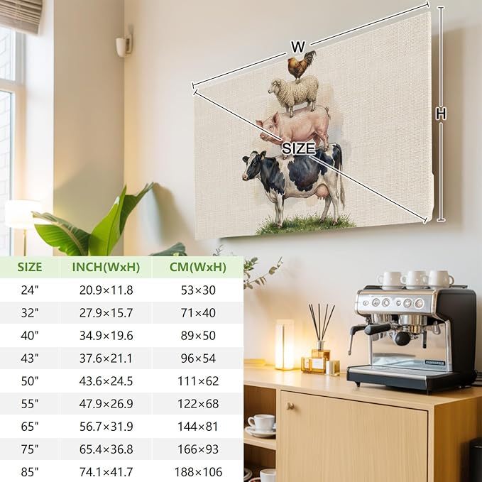 Rustic Cow Pig Sheep Rooster Indoor TV Cover, Elastic TV Screen Protector Farm - Image 3
