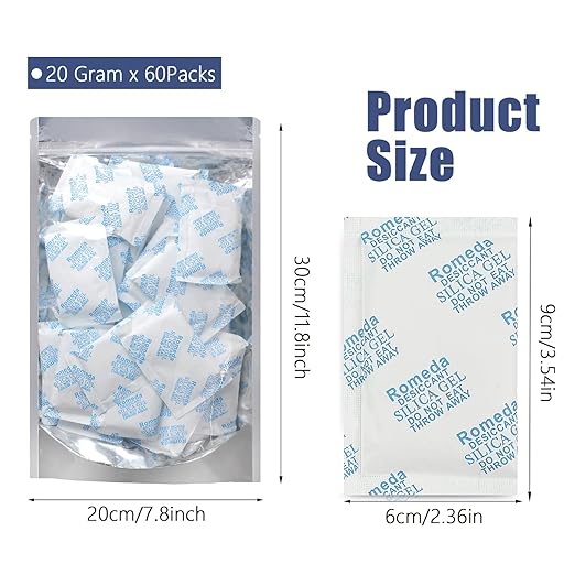 Romeda 60 Pcs 20 Gram Silica Gel Packs, Transparent Desiccant, Desiccant Packets - Image 2