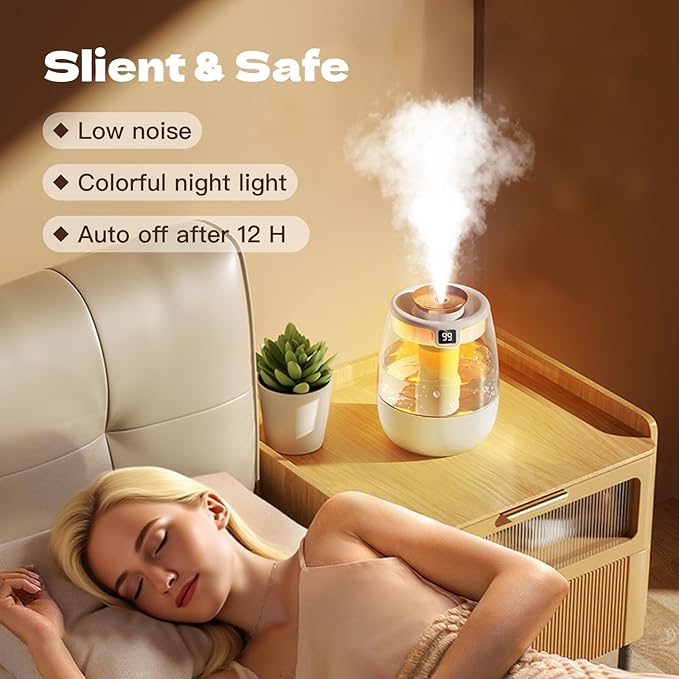 Double Spray Air Humidifier for Bedroom, 2L Quiet Cool Mist Humidifier for - Image 4