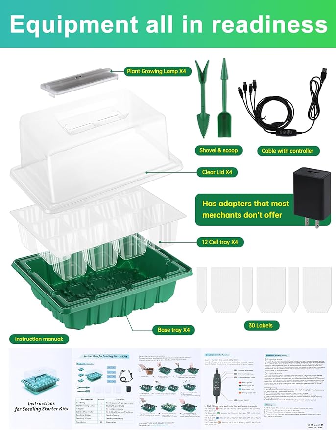3-Pack Seed Starter Trays with Heat Mat, Seed Starter Kit with Grow Lights - Image 7
