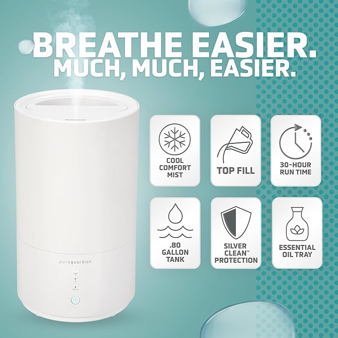 PureGuardian 30-Hour 0.80 Gal. Top Fill Cool Mist Ultrasonic Humidifier - Image 2