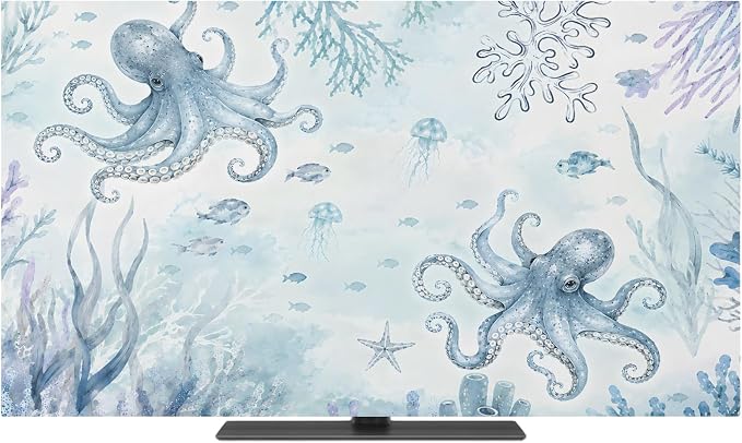 Ocean Sea Octopus Coral Fish Indoor TV Cover, Elastic TV Screen Protector - Image 2