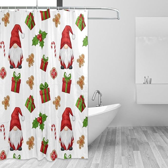 Christmas Gnome Santa White Shower Curtain Liner 72×72 inch by Unknown