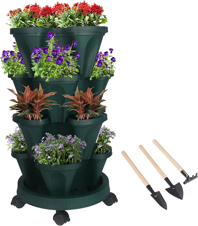 GameXcel Vertical Planter 4 Tier Stackable Planters Garden Planters Strawberry by GameXcel