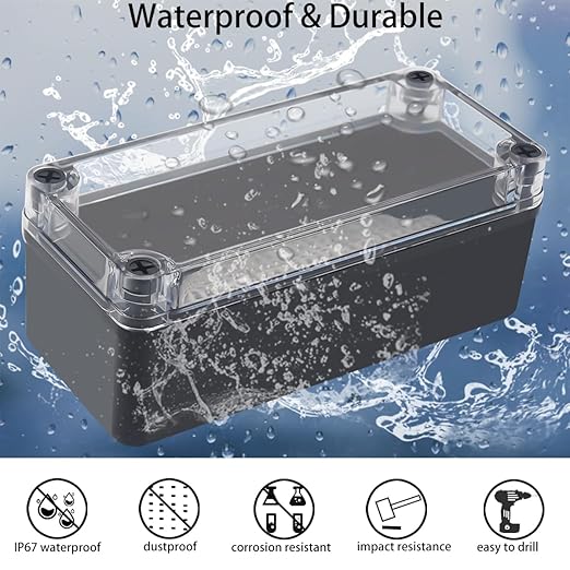 Junction Box, IP67 Waterproof ABS Black Project Box Clear Cover - Image 2