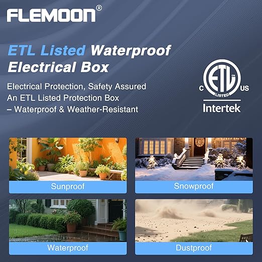 Flemoon Medium Outdoor Electrical Box, IP54 Waterproof Extension Cord Cover w/6 - Image 4