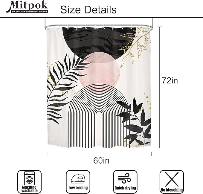 Black Pink Boho Shower Curtain Mid Century Modern Abstract Bohemian Minimalist - Image 5