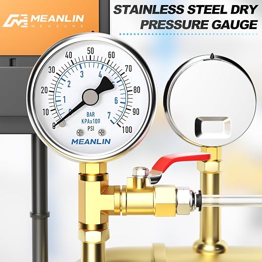 MEANLIN MEASURE 0~100Psi Dry Pressure Gauge Stainless Steel 1/4" NPT 2" FACE - Image 7