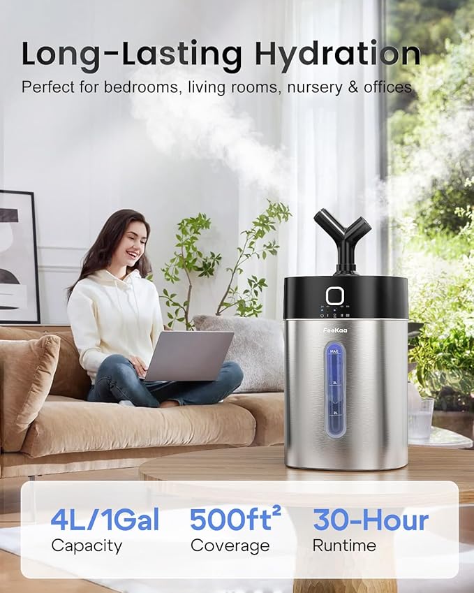 Feekaa Stainless Steel Humidifier Easy Clean, 1Gal/4L Cool Mist Humidifiers - Image 2