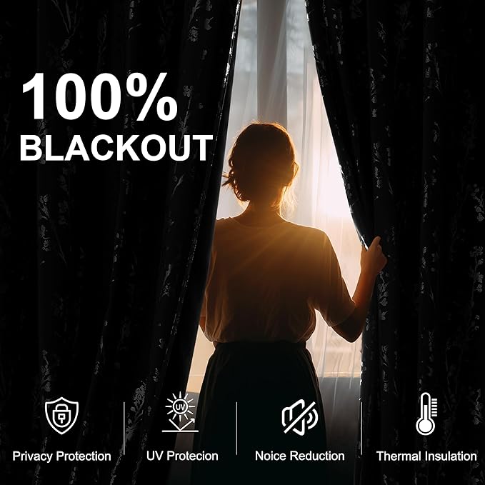 NICETOWN 100% Black Out Curtains 84 inch Long, Grommet Floral Blackout Curtains - Image 3