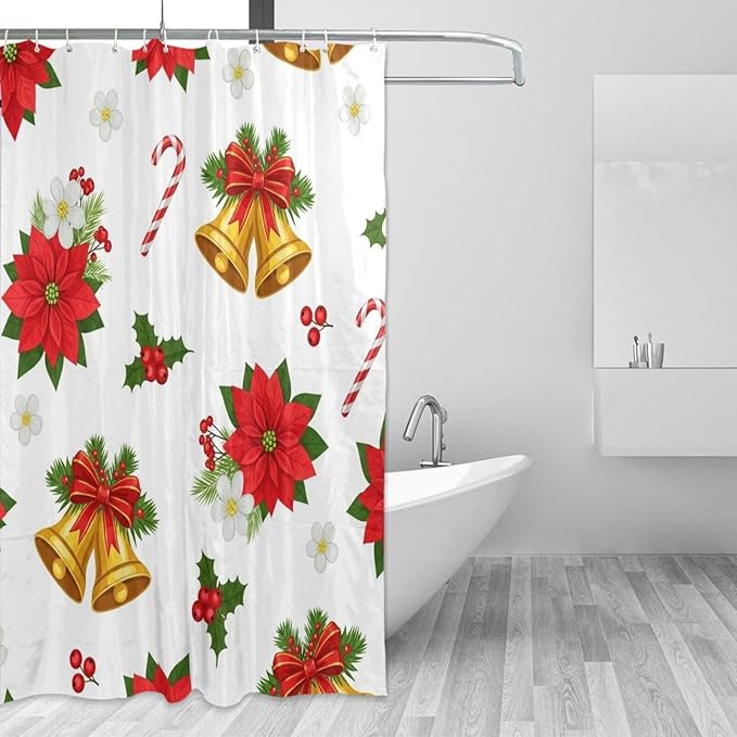 Christmas Leaves White Shower Curtain Liner 72×72 inch by Unknown