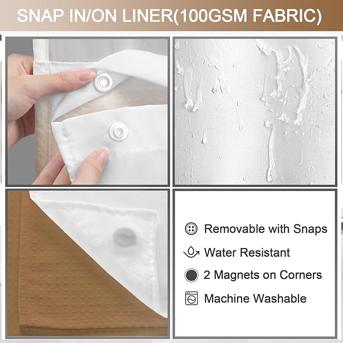 No Hook Shower Curtain and Liner Set, Ombre Beige Hotel Waffle Shower Curtain - Image 3