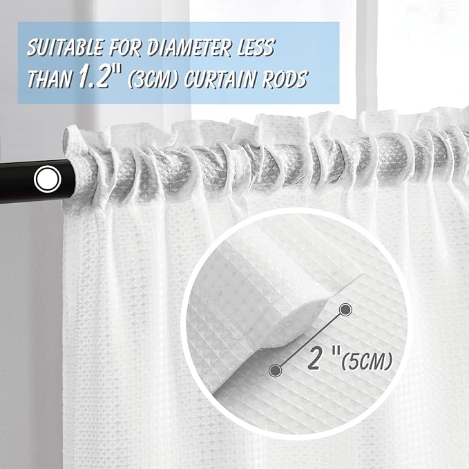 Home Queen White Waffle Bathroom Window Curtains, Water Repellent Rod Pocket - Image 2
