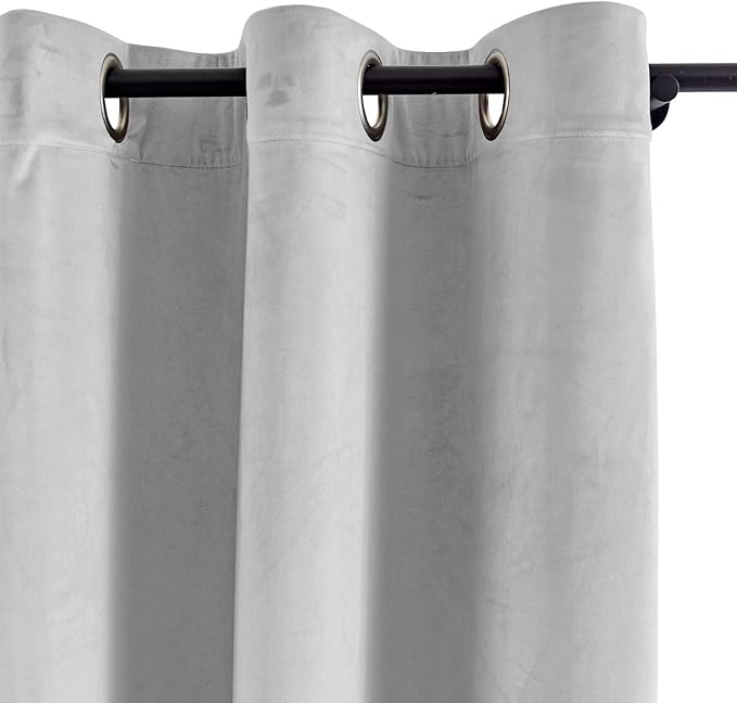 ChadMade Blackout Lined Premium Velvet Curtain Silver Grey 72Wx84L Inch - Image 2