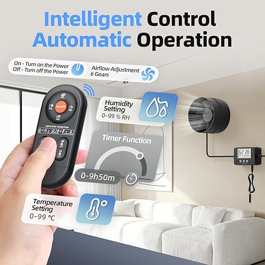 4 Inch Inline Duct Fan with Humidity Sensor and Remote, Upgraded 6-speed - Image 4