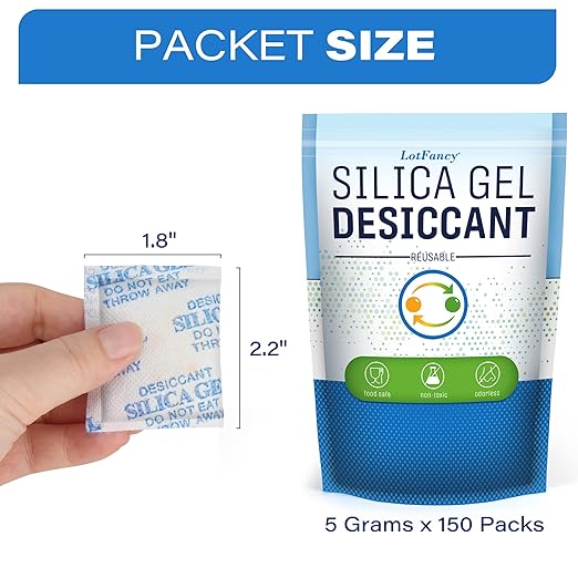 LotFancy Silica Gel Packets, 5 Gram 150 Packs Rechargeable Desiccant - Image 7