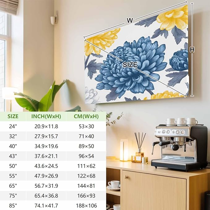 Pastoral White Blue Yellow Flower Indoor TV Cover, Elastic TV Screen Protector - Image 4