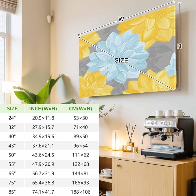 Blue Yellow Floral Abstract Style Indoor TV Cover, Elastic TV Screen Protector - Image 4