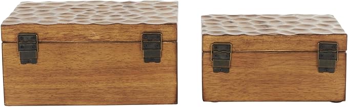 Deco 79 Wood Geometric Decorative Box Textured Concave Honeycomb Storage - Image 7