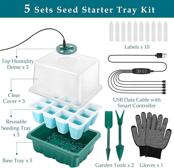 Seed Starter Tray with Grow Light, 60 Flexible Cells 5 PCS Seed Starter Kit - Image 7