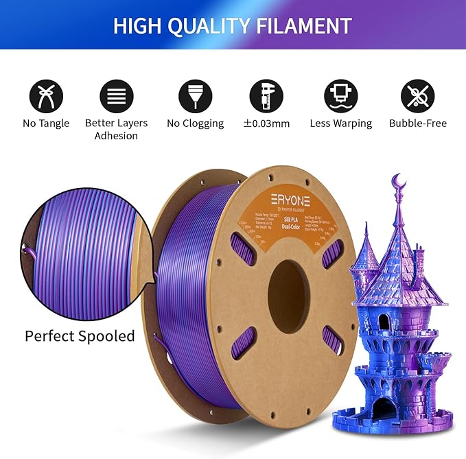 ERYONE Silk Dual Color PLA Filament 3D Printer 1.75mm +/- 0.03mm, Bicolor - Image 5