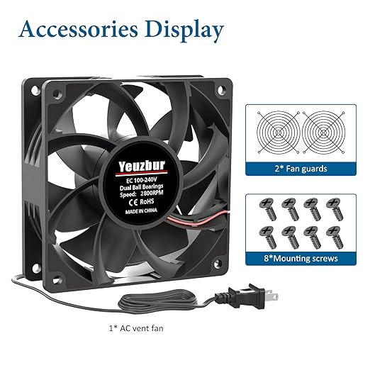 EC Axial Fan, Yeuzbur AC Vent Fan 110V 120V 240V Small Exhaust Fan 120mm x 38mm - Image 4