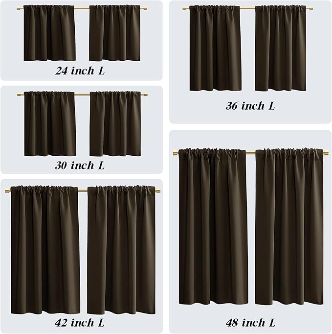 PANELSBURG Dark Brown Waterproof Window Curtains 42 Inch Length - Image 2