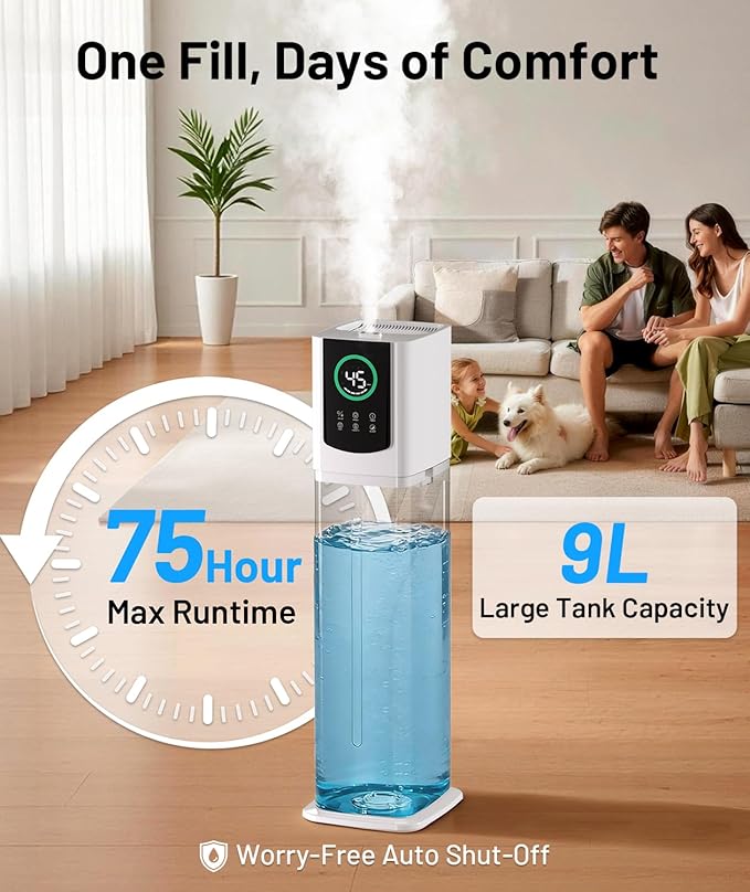 AreShark 2.4 Gal/9L Humidifier for Bedroom, Large Room 500ft², Cool Mist Air - Image 2