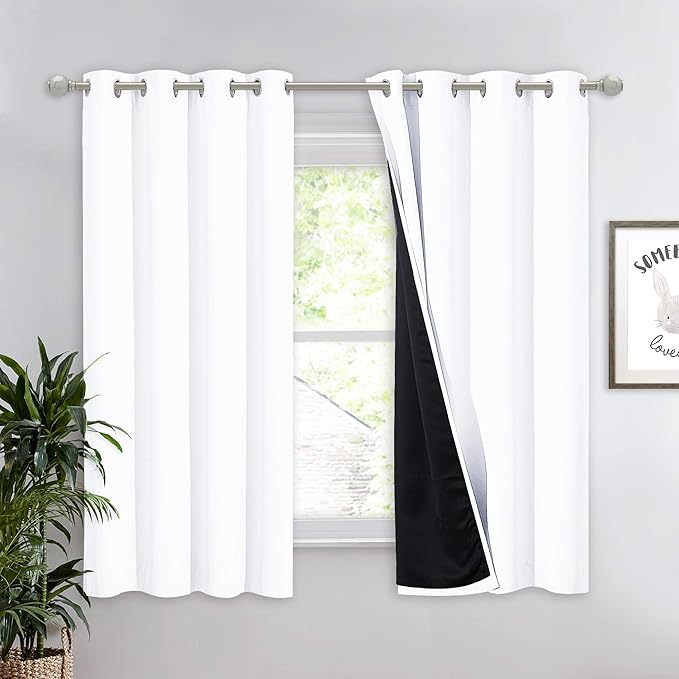 NICETOWN White 100% Blackout Lined Curtain, 2 Thick Layers Completely Blackout by NICETOWN