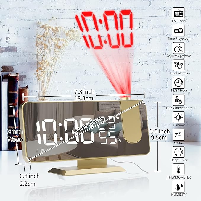 Projection Digital Alarm Clock for Bedrooms, Alarm Clock Radio on Ceiling - Image 7