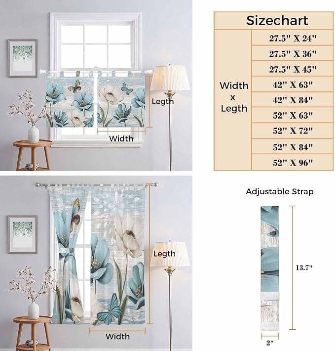 Spring Floral Bedroom Curtains 63 Inch Length, Window Curtains Tab Top - Image 8