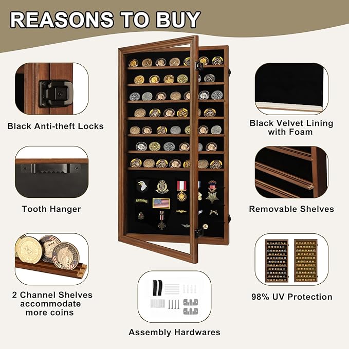 Jinchuan Military Challenge Coin Display Case Lockable Cabinet Rack Shadow Box - Image 5
