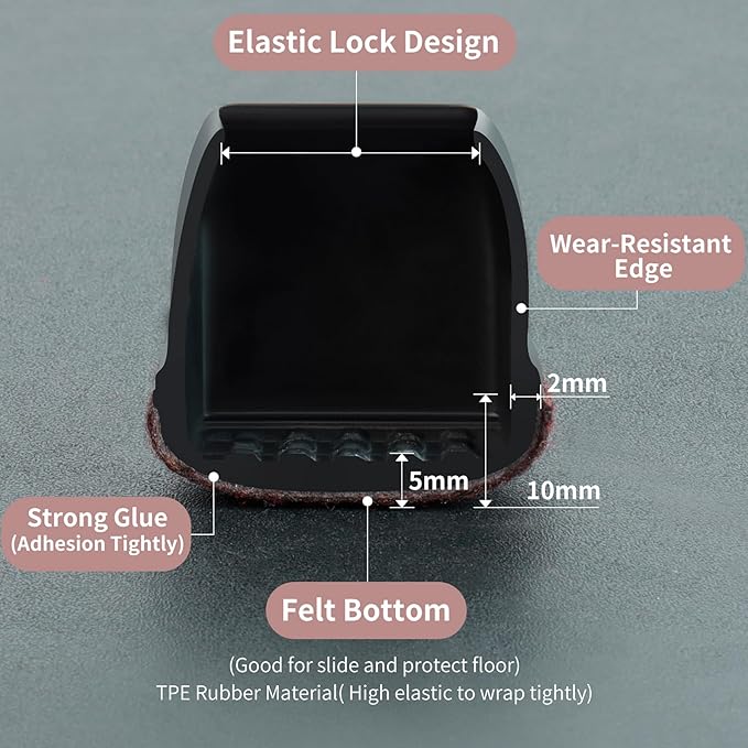 16PCS Square Chair Leg Floor Protectors, Felt Furniture Pads - Image 3