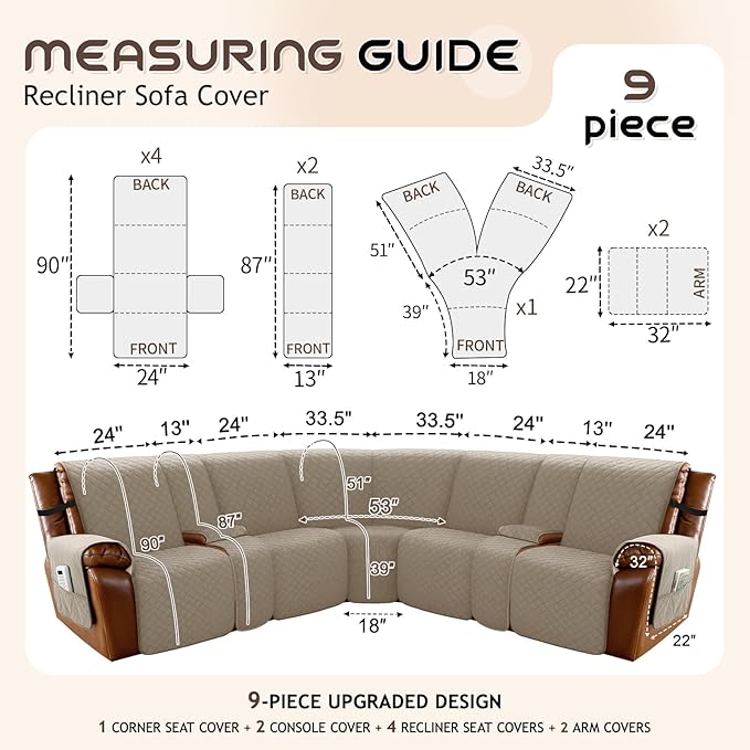 Arfntevss Waterproof Recliner Sectional Couch Covers - Image 5