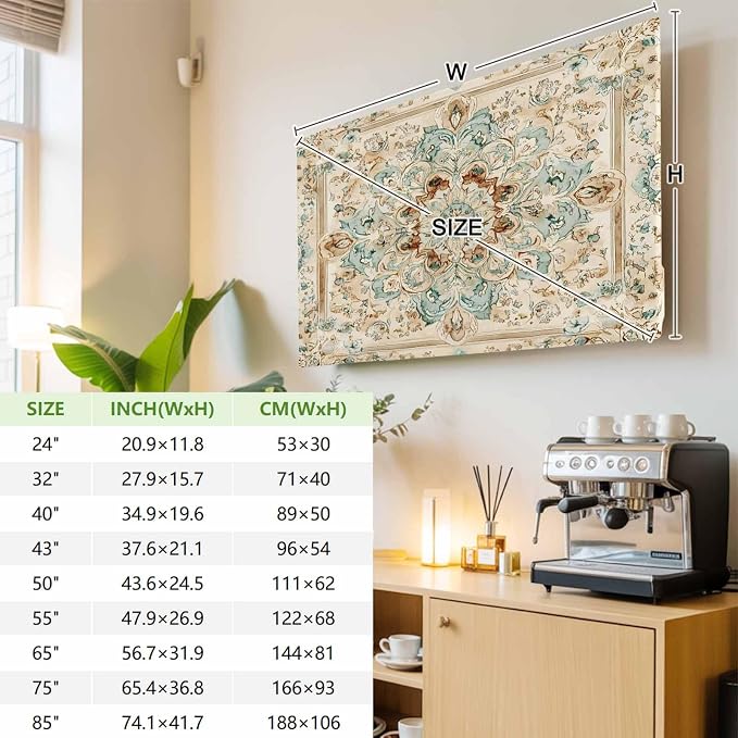 Bohemian Style Flowers Indoor TV Cover, Elastic TV Screen Protector Retro - Image 4