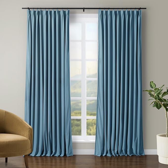 TWOPAGES Luxury Velvet Curtain Pinch Pleated Sky Blue Curtain 96 inch Long by TWOPAGES
