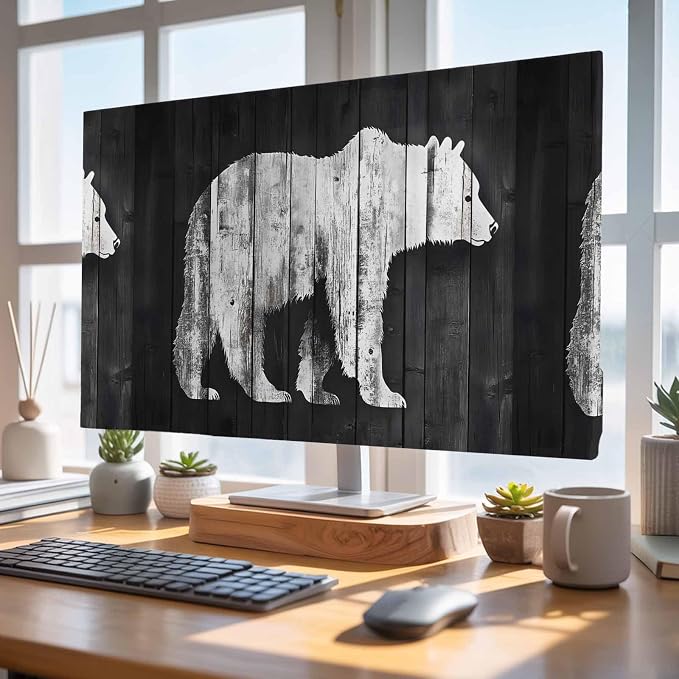 Brown Bear Silhouette Indoor TV Cover, Elastic TV Screen Protector Retro Wooden by Unknown