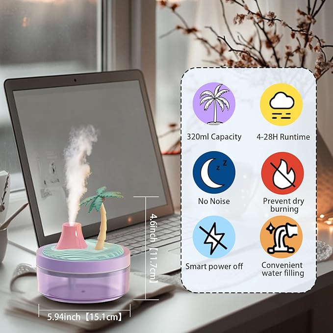 Cute Mini Humidifier 320mL Cool Mist Humidifie mute - Image 2