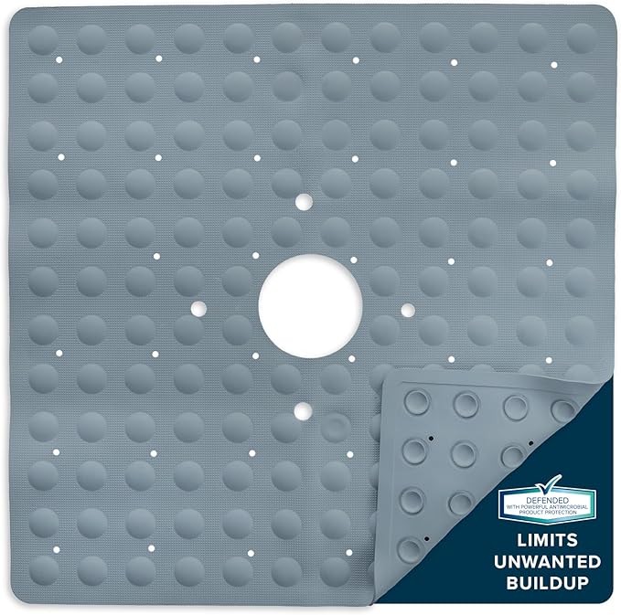 SlipX Solutions Square Natural Rubber Shower Stall Mat, 21” x 21”, Non Slip by SlipXSolutions