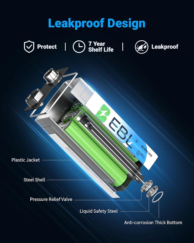 EBL 9V Batteries 8 Pack, Alkaline Power 9 Volt Battery, 7-Year Shelf Life | - Image 3