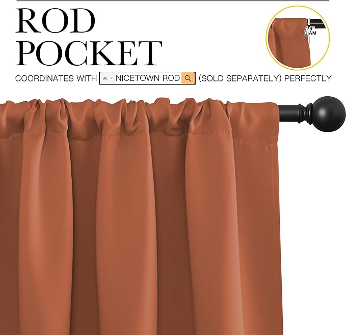 NICETOWN Living Room Curtains, Burnt Orange, 1 Pair, 70 x 84-inch, Home - Image 2